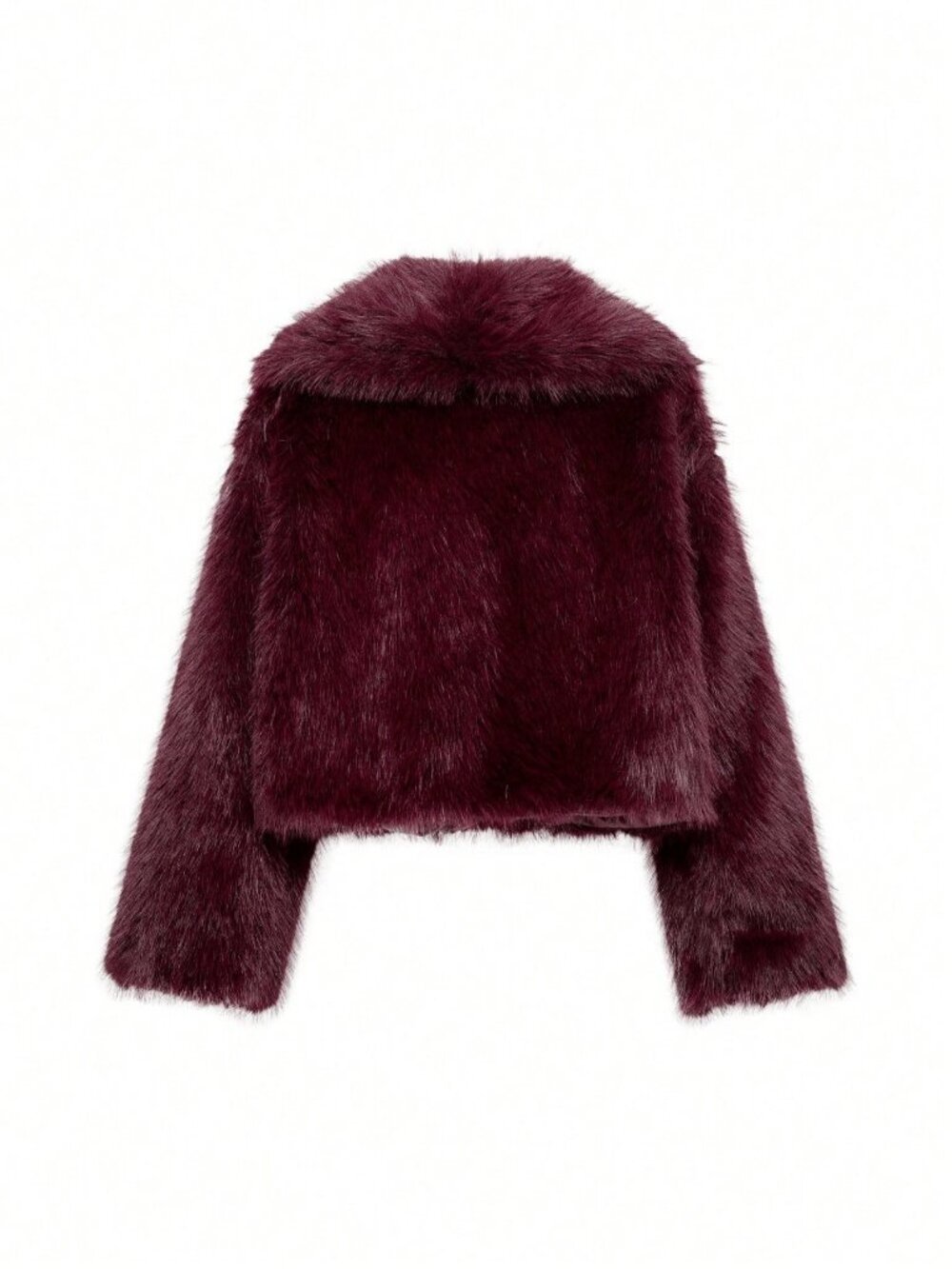 Burgundy Casual Women's Faux Fur Collar Short teddy coat Jacket - Picture 9 of 11